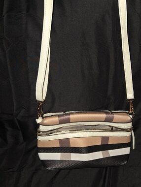 Miztique Striped Crossbody Bag in Beige, Brown and Black